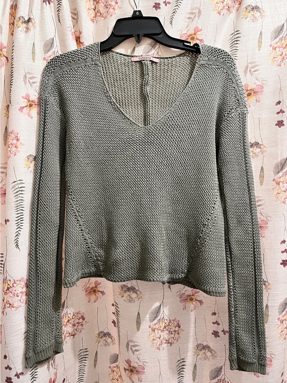 Relaxed V-Neck Sweater in Sage Green by Tandem